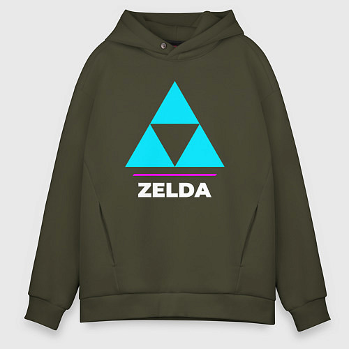 Мужское худи оверсайз Символ Zelda в неоновых цветах / Хаки – фото 1