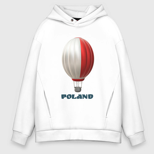 Мужское худи оверсайз 3d aerostat Polish flag / Белый – фото 1