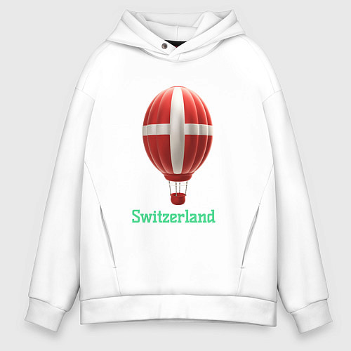 Мужское худи оверсайз 3d aerostat Switzerland flag / Белый – фото 1