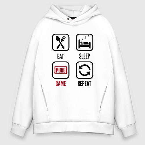 Мужское худи оверсайз Eat Sleep PUBG Repeat / Белый – фото 1