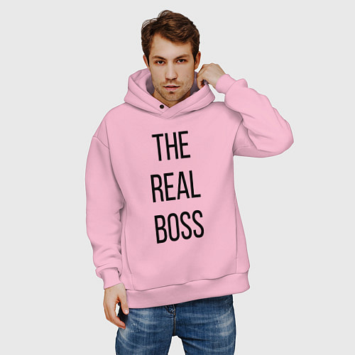 Мужское худи оверсайз The real boss! / Светло-розовый – фото 3