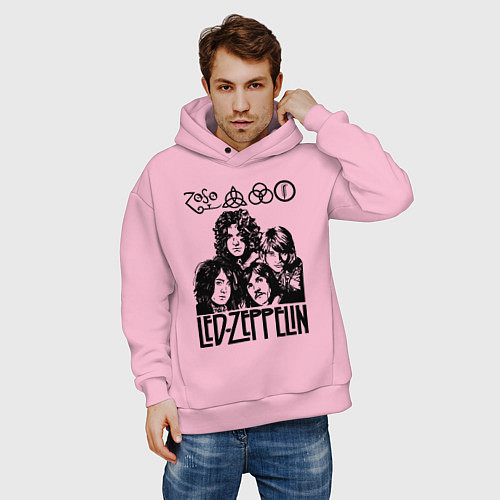 Мужское худи оверсайз Led Zeppelin Black / Светло-розовый – фото 3