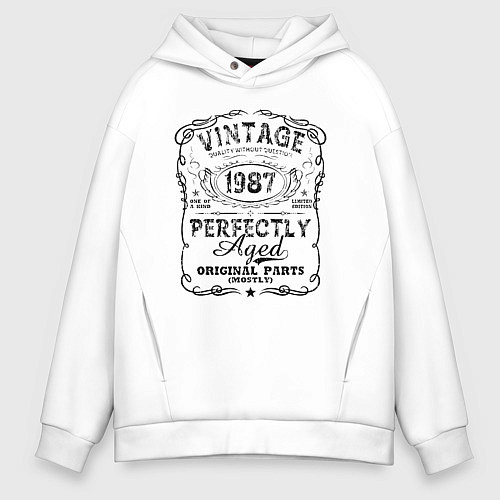 Мужское худи оверсайз Винтаж 1987 этикетка / Белый – фото 1