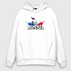 Толстовка оверсайз мужская Russia объемный текст, цвет: белый
