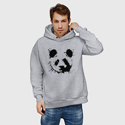 Толстовка оверсайз мужская Прикольный панда - клякса, цвет: меланж — фото 2