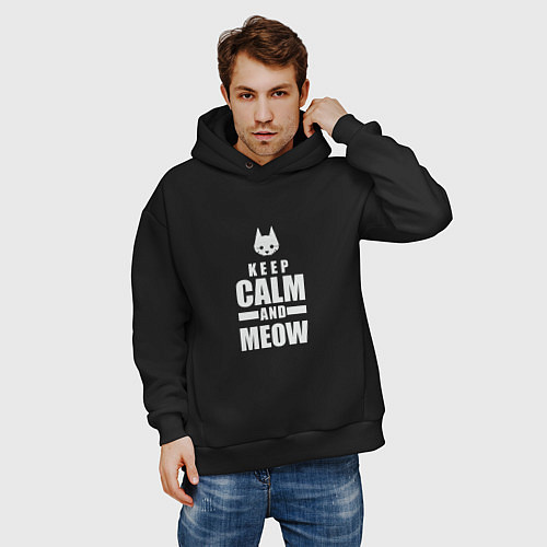 Мужское худи оверсайз Stray - Keep Calm / Черный – фото 3