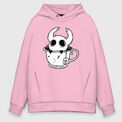 Толстовка оверсайз мужская Hollow Knight рыцарь в чашке, цвет: светло-розовый