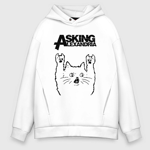 Мужское худи оверсайз Asking Alexandria - rock cat / Белый – фото 1