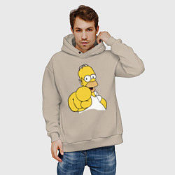 Толстовка оверсайз мужская Гомер Симпсон указывает пальцем, цвет: миндальный — фото 2