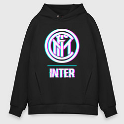 Толстовка оверсайз мужская Inter FC в стиле glitch, цвет: черный