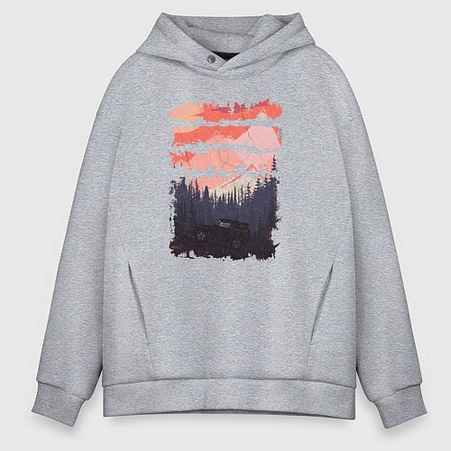 Мужское худи оверсайз Бездорожье и закат / Меланж – фото 1