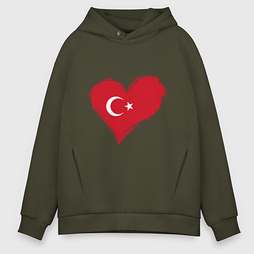 Мужское худи оверсайз Сердце - Турция / Хаки – фото 1