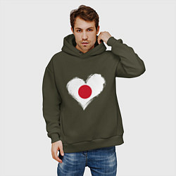 Толстовка оверсайз мужская Сердце - Япония, цвет: хаки — фото 2