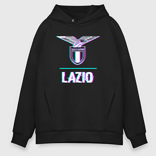 Мужское худи оверсайз Lazio FC в стиле glitch / Черный – фото 1