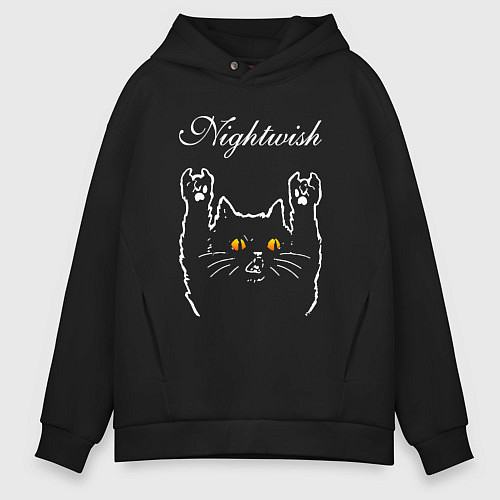 Мужское худи оверсайз Nightwish rock cat / Черный – фото 1