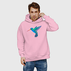 Толстовка оверсайз мужская Колибри синяя, цвет: светло-розовый — фото 2