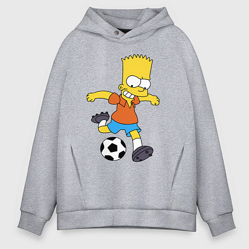 Мужское худи оверсайз Барт Симпсон бьёт по футбольному мячу / Меланж – фото 1