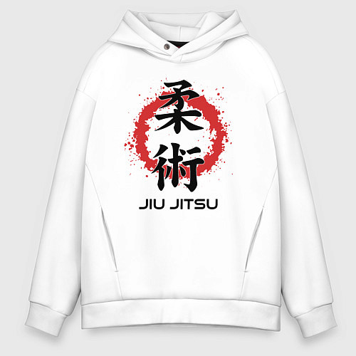 Мужское худи оверсайз Jiu jitsu red splashes logo / Белый – фото 1