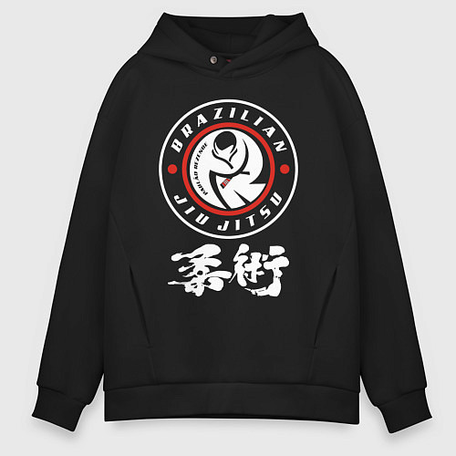 Мужское худи оверсайз Brazilian splashes Jiu jitsu fighter logo / Черный – фото 1