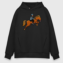 Толстовка оверсайз мужская Наездник на лошади, цвет: черный
