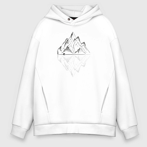 Мужское худи оверсайз Одинокий медведь в горах / Белый – фото 1