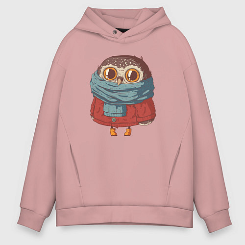 Мужское худи оверсайз Милый совенок с большими глазами / Пыльно-розовый – фото 1