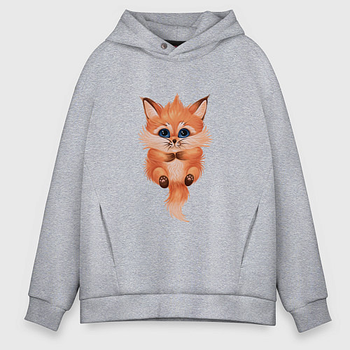Мужское худи оверсайз Лисёнок с большими глазами / Меланж – фото 1