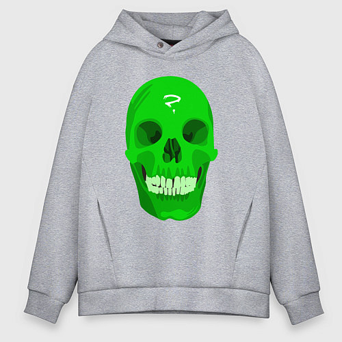 Мужское худи оверсайз Зелёный череп со знаком вопроса / Меланж – фото 1