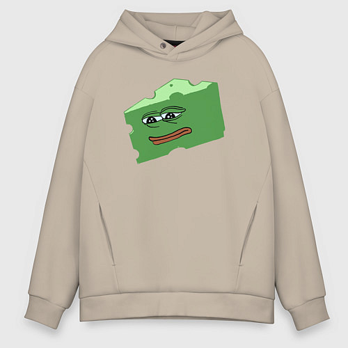 Мужское худи оверсайз Грустный Пепе сыр / Миндальный – фото 1