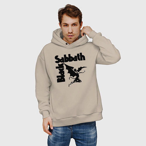 Мужское худи оверсайз Блэк Саббат метал / Миндальный – фото 3