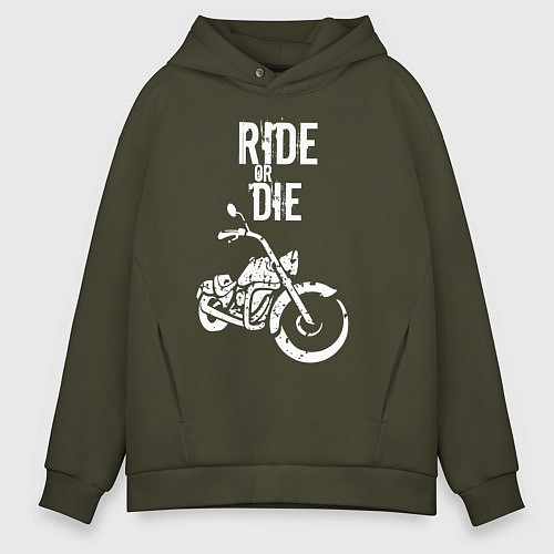 Мужское худи оверсайз Ride or Die винтаж / Хаки – фото 1
