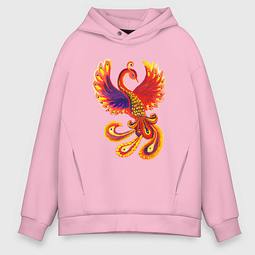Мужское худи оверсайз Жар-птица рисунок гуашью / Светло-розовый – фото 1