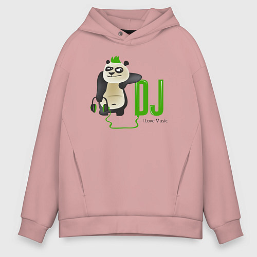 Мужское худи оверсайз DJ панда я люблю музыку / Пыльно-розовый – фото 1