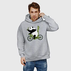 Толстовка оверсайз мужская Панда на велосипеде с бамбуком, цвет: меланж — фото 2