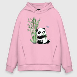 Толстовка оверсайз мужская Панда бамбук и стрекоза, цвет: светло-розовый