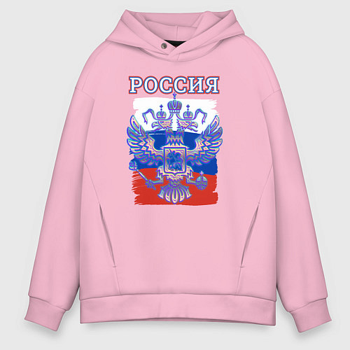 Мужское худи оверсайз Россия Герб Флаг / Светло-розовый – фото 1