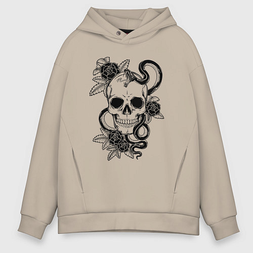 Мужское худи оверсайз Калавера - мексиканский символ Дня мертвых / Миндальный – фото 1