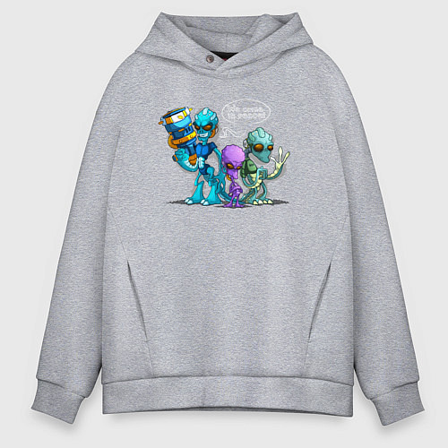 Мужское худи оверсайз Мультяшные инопланетяне с оружием / Меланж – фото 1