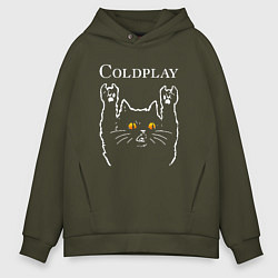 Толстовка оверсайз мужская Coldplay rock cat, цвет: хаки