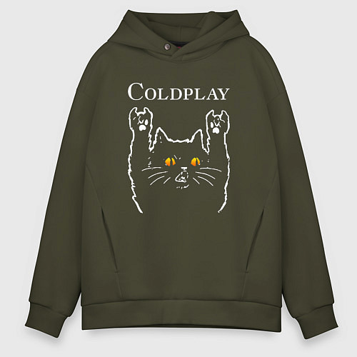 Мужское худи оверсайз Coldplay rock cat / Хаки – фото 1