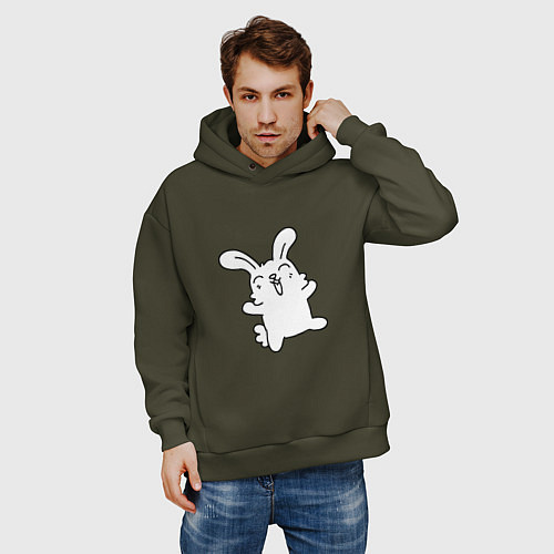 Мужское худи оверсайз Happy Bunny / Хаки – фото 3