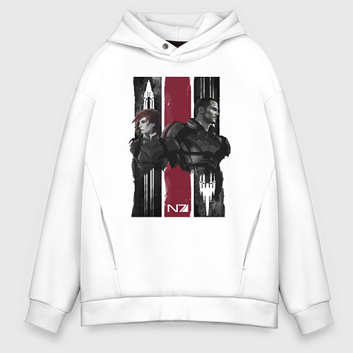 Мужское худи оверсайз Mass Effect N7 - Shepard / Белый – фото 1