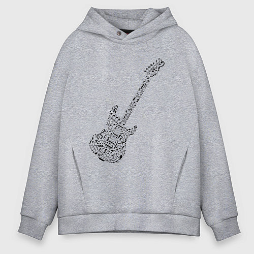 Мужское худи оверсайз Гитара из нот / Меланж – фото 1