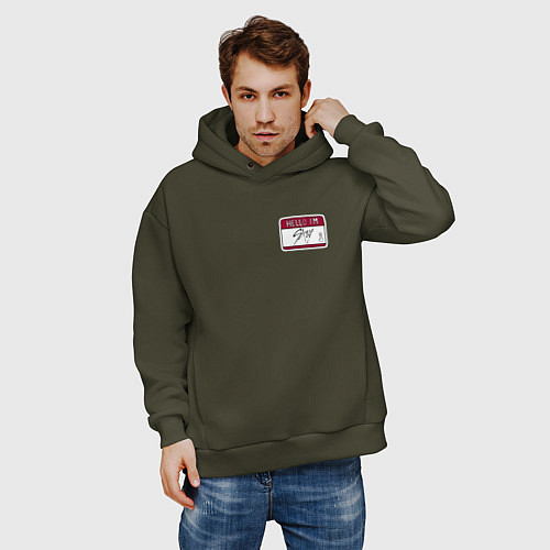 Мужское худи оверсайз Hello I am Stay / Хаки – фото 3