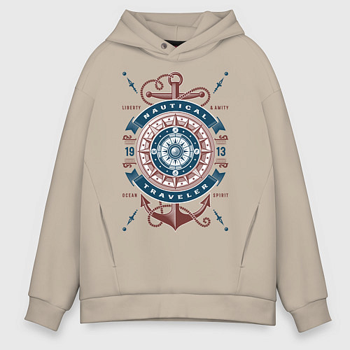 Мужское худи оверсайз Морской путешественник / Миндальный – фото 1