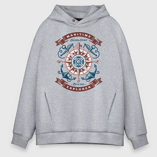 Мужское худи оверсайз Морской исследователь / Меланж – фото 1