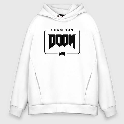 Мужское худи оверсайз Doom gaming champion: рамка с лого и джойстиком / Белый – фото 1