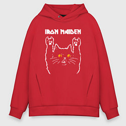 Толстовка оверсайз мужская Iron Maiden rock cat, цвет: красный