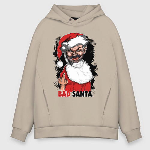 Мужское худи оверсайз Bad Santa, fuck you / Миндальный – фото 1