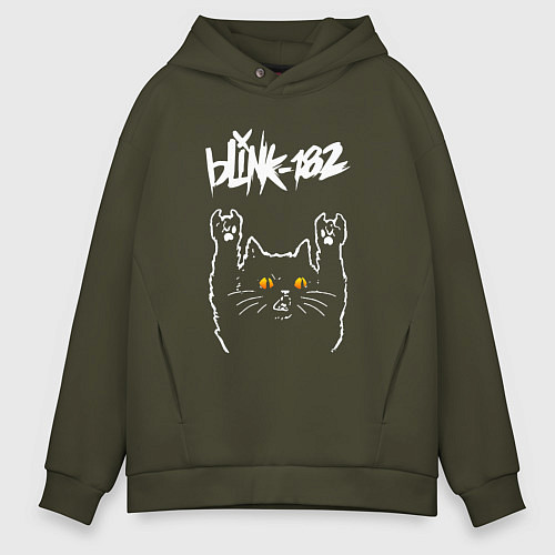 Мужское худи оверсайз Blink 182 rock cat / Хаки – фото 1